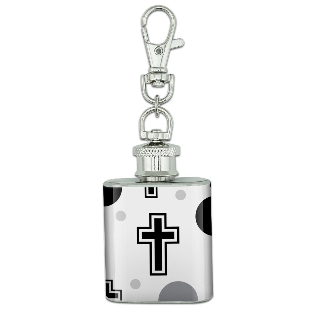 Stainless Steel 1oz Mini Flask Key Chain Religious 