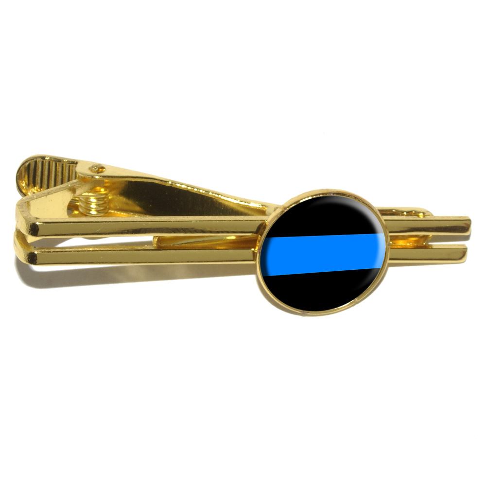 GRAPHICS & MORE Thin Blue Line American Flag Round Tie Bar Clip Clasp Tack Gold Color Plated 