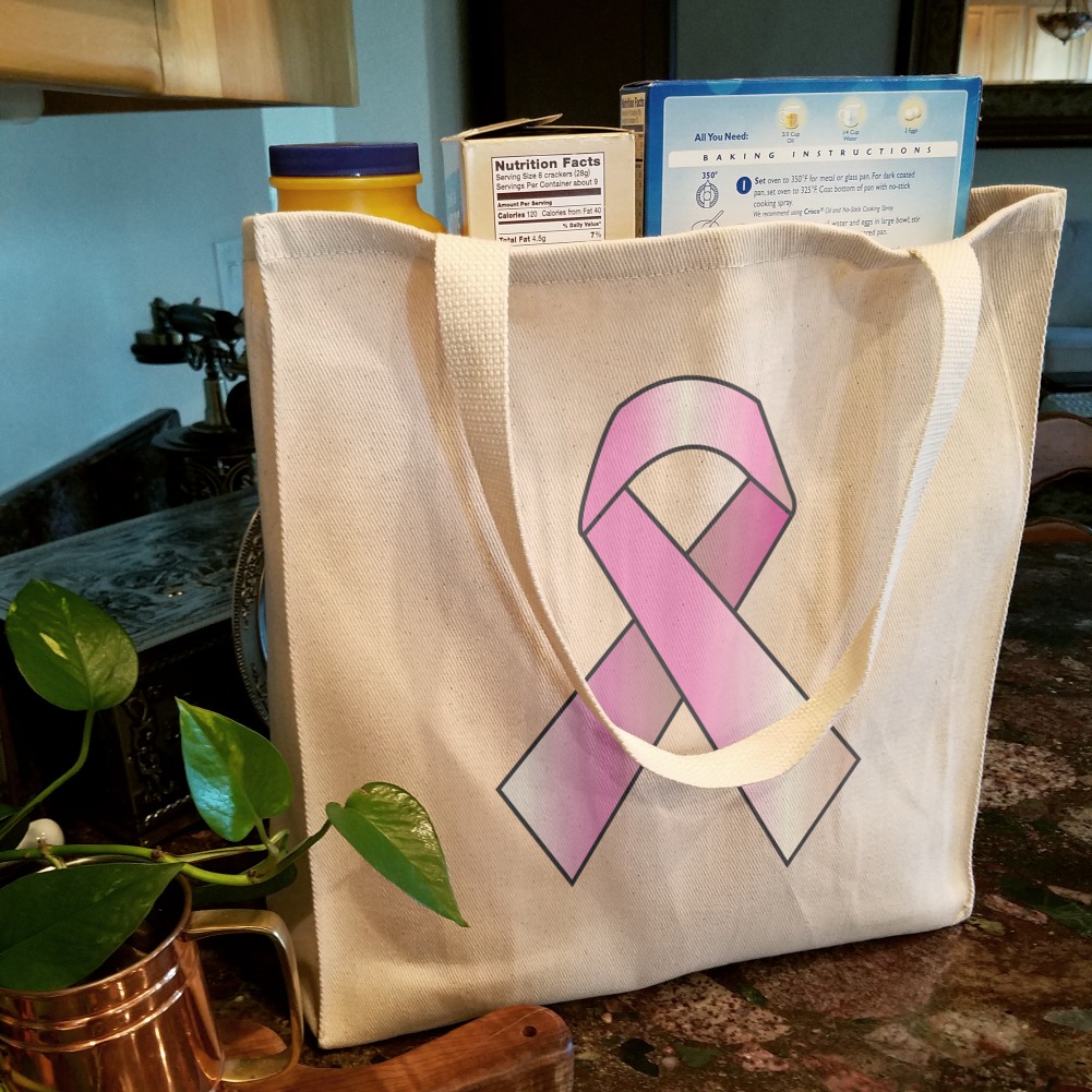 Breast Cancer Awareness Pink Support Ribbon Grocery Travel Reusable Tote Bag 