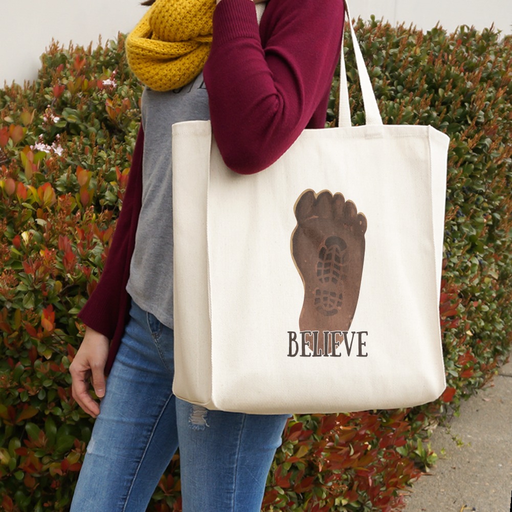 Bigfoot Sasquatch Believe Foot Print Grocery Travel Reusable Tote Bag 