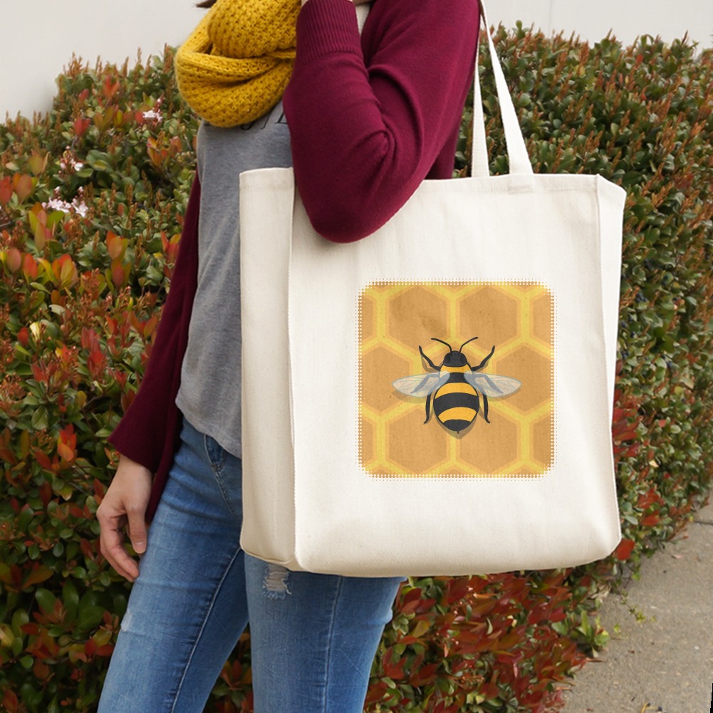Bee on Honeycomb Grocery Travel Reusable Tote Bag 