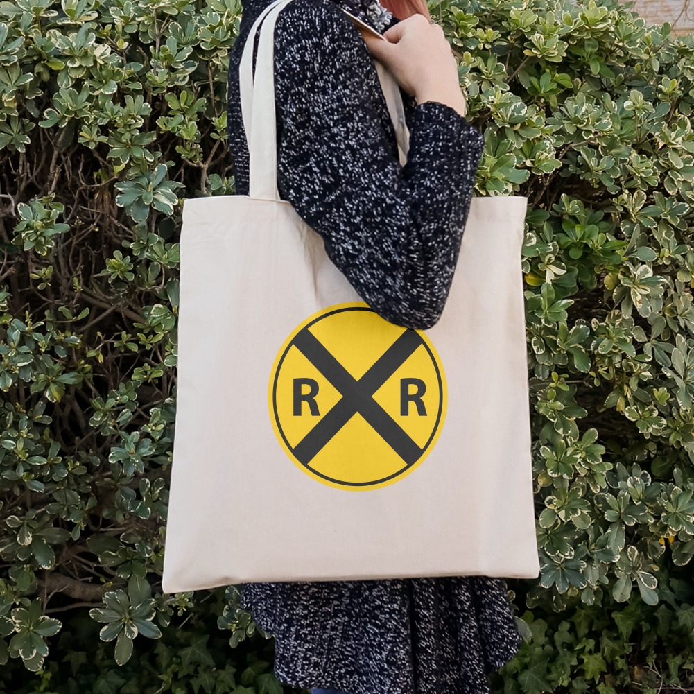 Railroad Crossing Traffic Sign Train Grocery Travel Reusable Tote Bag 